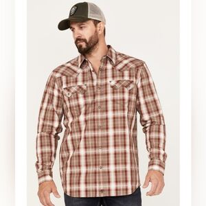 Men's Sz M Moonshine Spirit Western Plaid Button-Down Pearlsnap Shirt In Rust